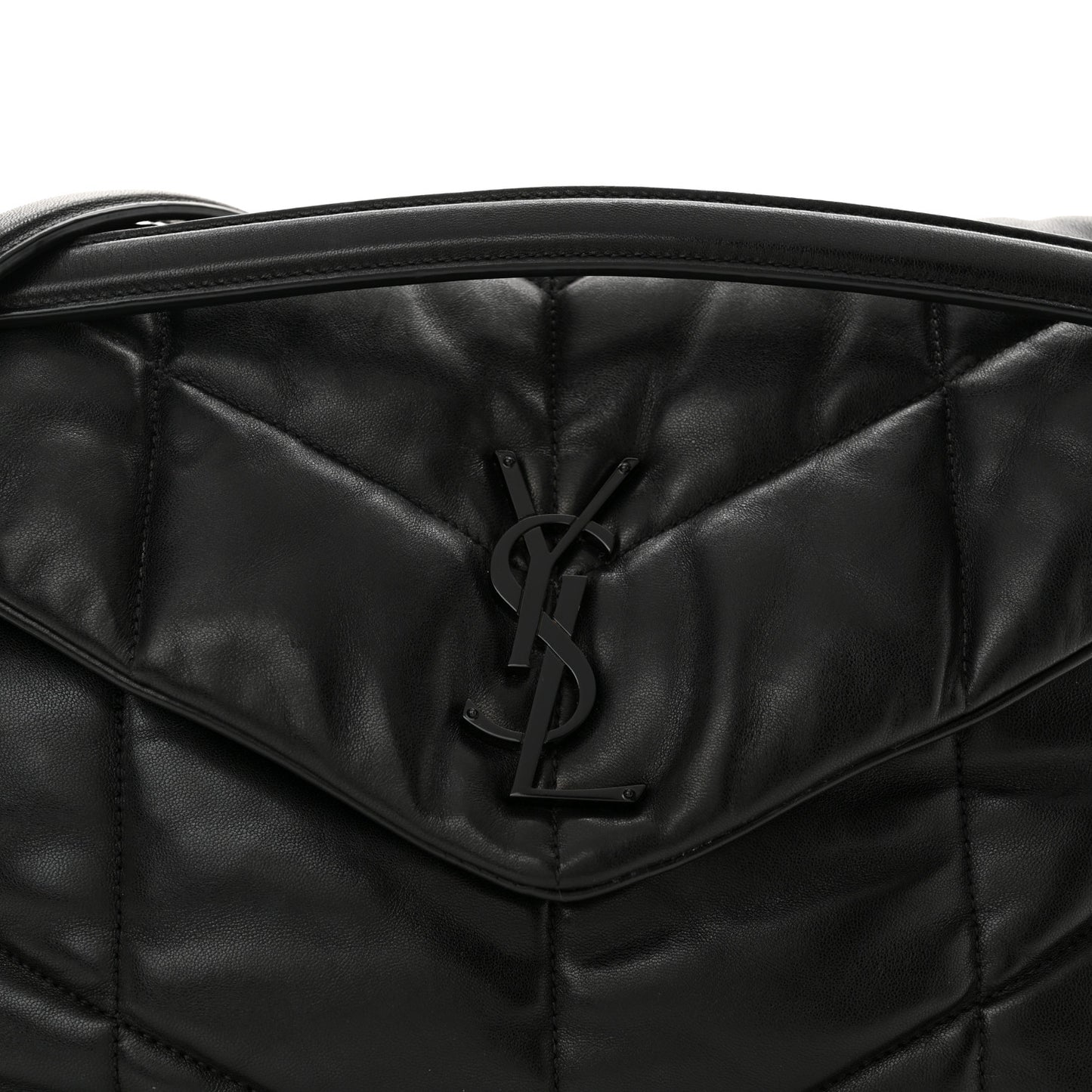 Lambskin Quilted Monogram Monochrome Medium Loulou Puffer Chain Satchel Black