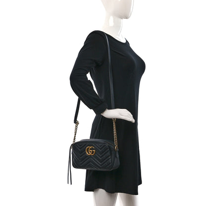 Gucci Calfskin Matelasse Small GG Marmont Chain Shoulder Bag Black 2 of 11
