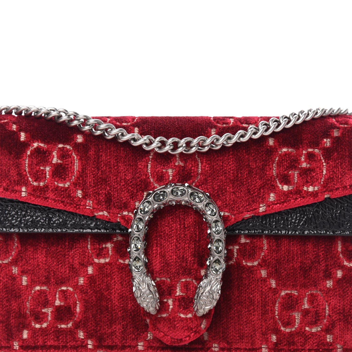 Gucci Velvet GG Monogram Super Mini Dionysus Shoulder Bag Red Cipria Black 9 of 10