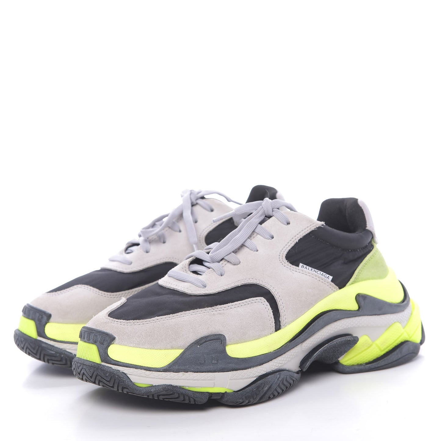 Nylon Suede Mens Triple S 2.0 Sneakers 40 Gris Black Jaune Fluo