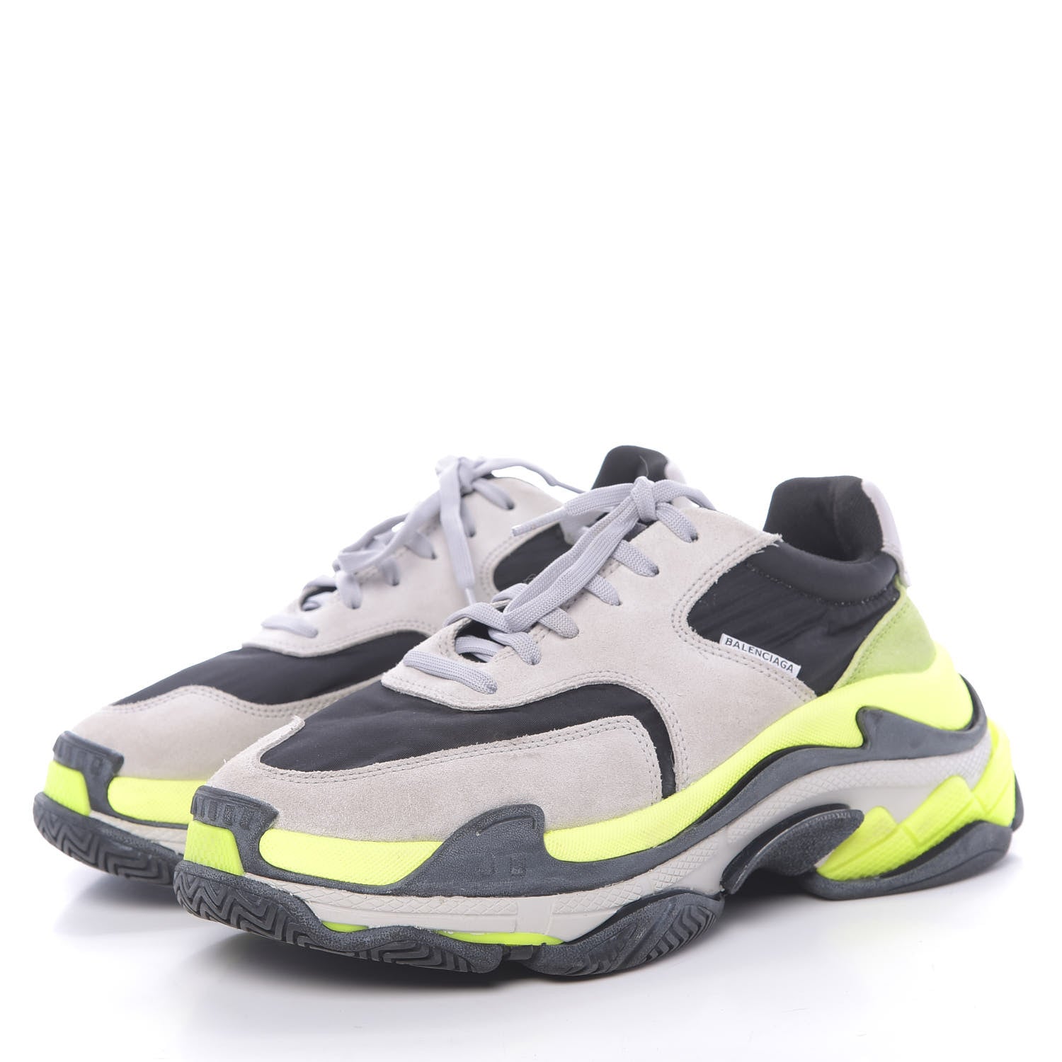Balenciaga Nylon Suede Mens Triple S 2.0 Sneakers 40 Gris Black Jaune Fluo 3 of 14