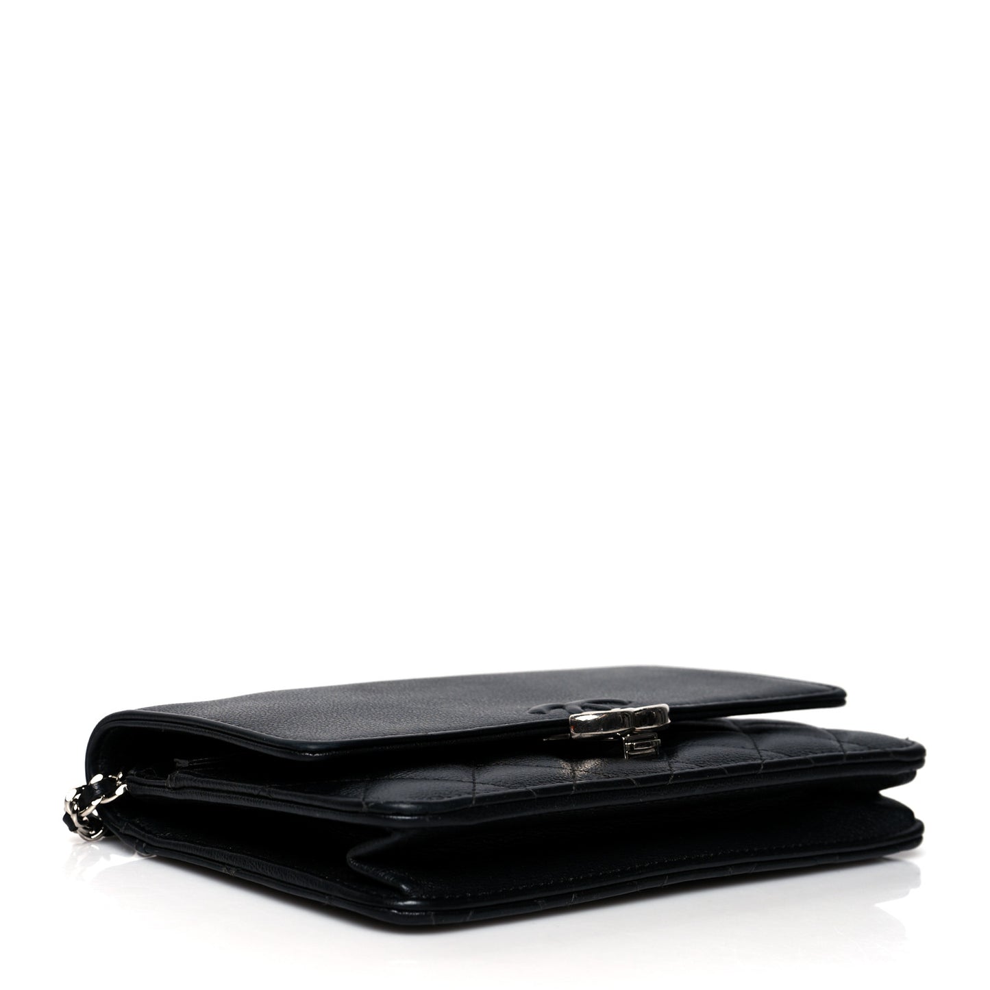 Grained Calfskin Quilted CC Box Wallet On Chain WOC Black