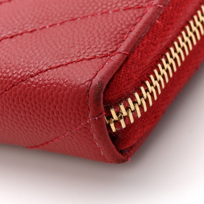 Saint Laurent Grain De Poudre Matelasse Chevron Monogram Zip Around Wallet Red 10 of 13