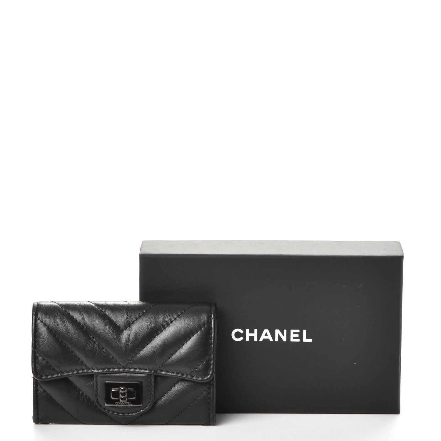 Chanel Aged Calfskin Chevron Quilted Card Holder Wallet So Black 9 of 9