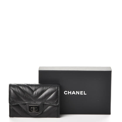 Chanel Aged Calfskin Chevron Quilted Card Holder Wallet So Black 9 of 9