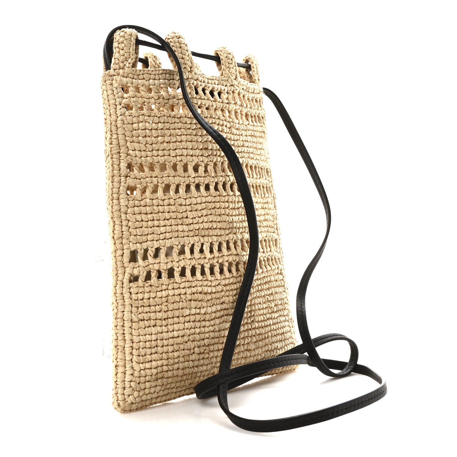 Loewe Raffia Logo Drawstring Pocket Crossbody Natural Black 3 of 10