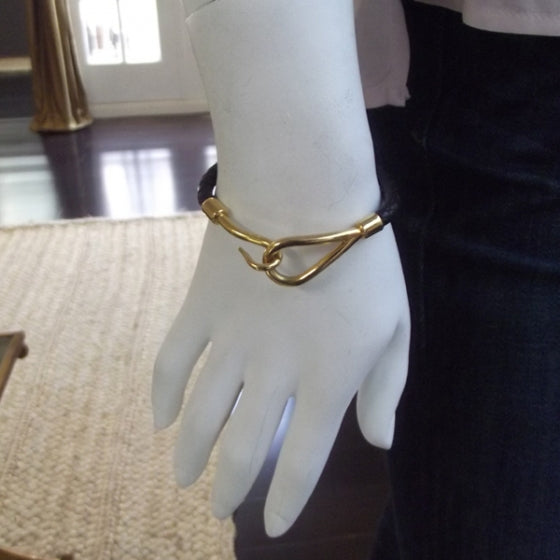 Hermes Leather Jumbo Hook Bracelet Black 2 of 4