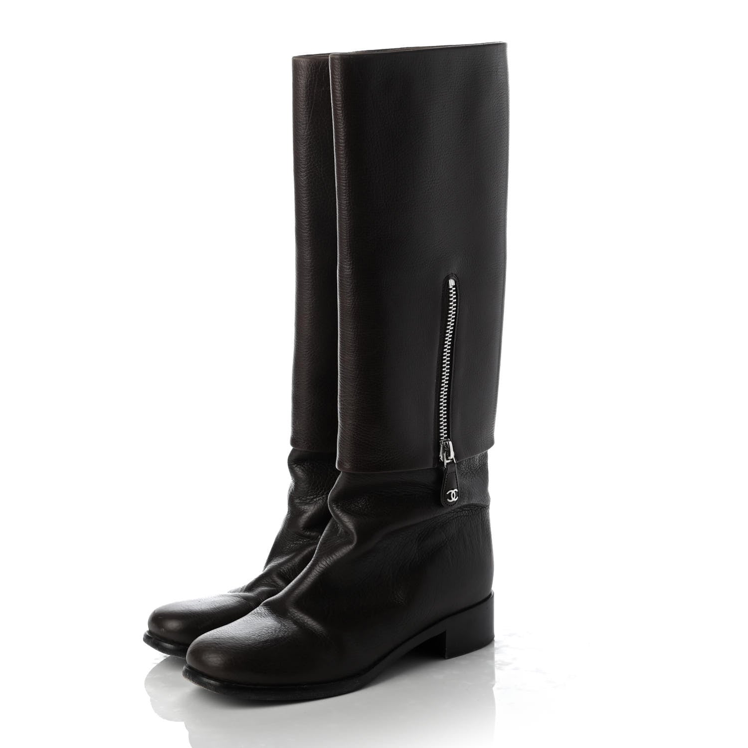 Chanel Calfskin Knee High Boots 39 Brown 3 of 11