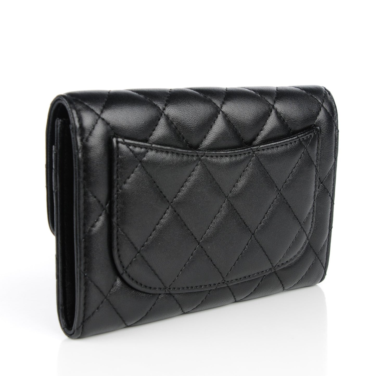 Lambskin Quilted Small Flap Wallet Black