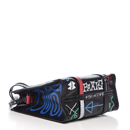 Balenciaga Agneau Arena Graffiti All Over S Bazar Shopper Tote Black Vert Rouge 4 of 10