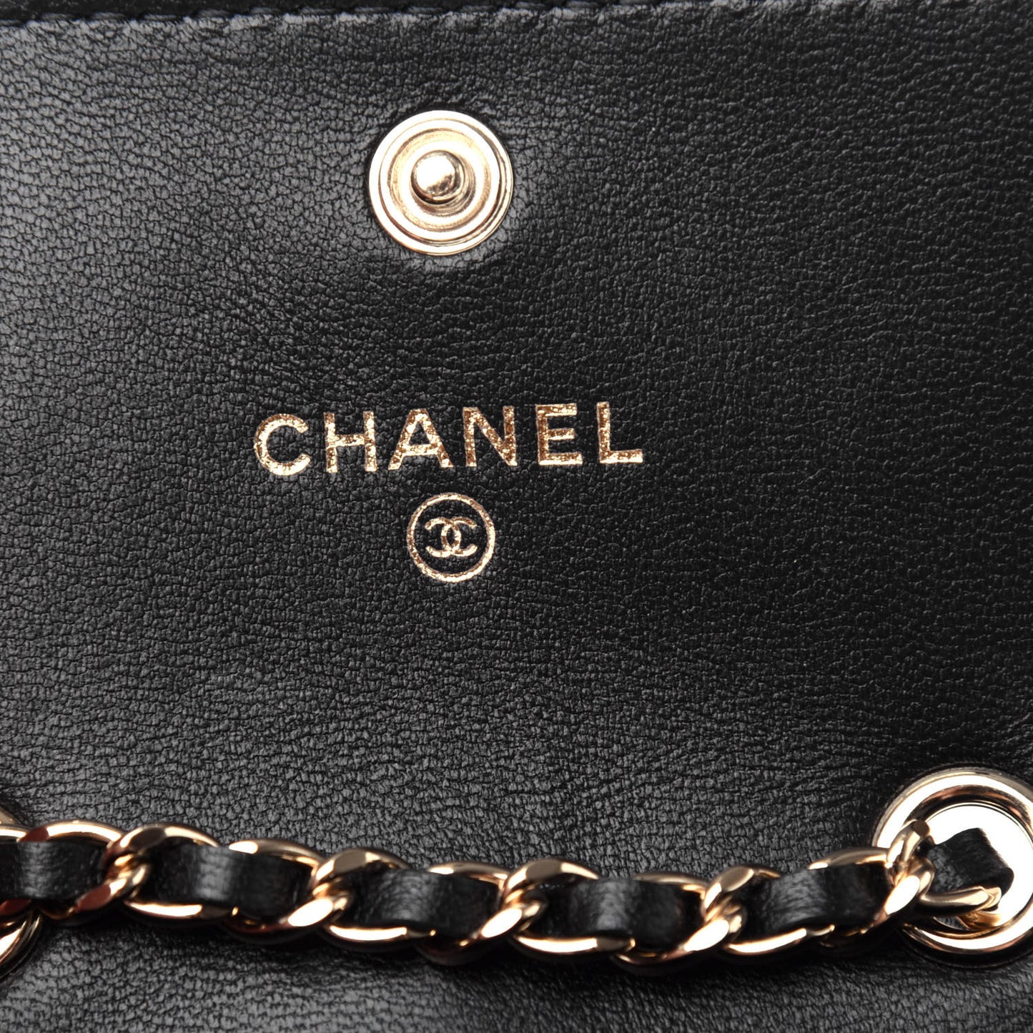 Lambskin Camellia Embossed Chain Belt Bag Black