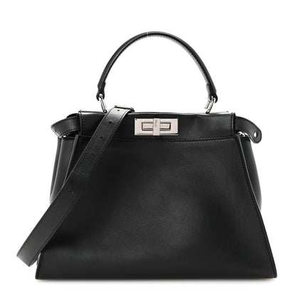 Fendi Vitello Seta Snakeskin Crocodile Monster Eyes Medium Peekaboo Iconic Satchel Black Girasole 1 of 9