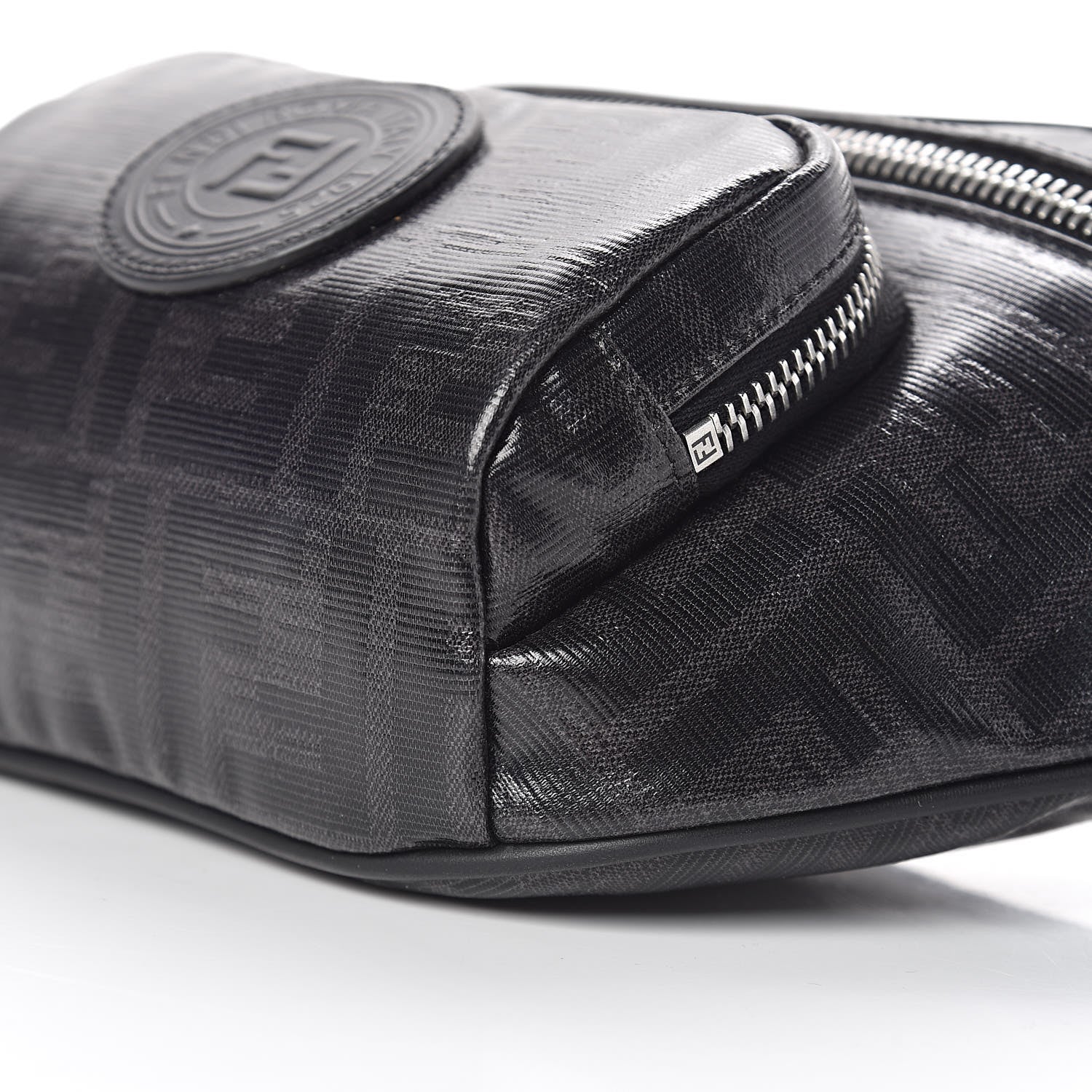 Fendi Glazed Fabric Vitello Century FF 1974 Stamp Patch Pocket Belt Bag Black 11 of 11