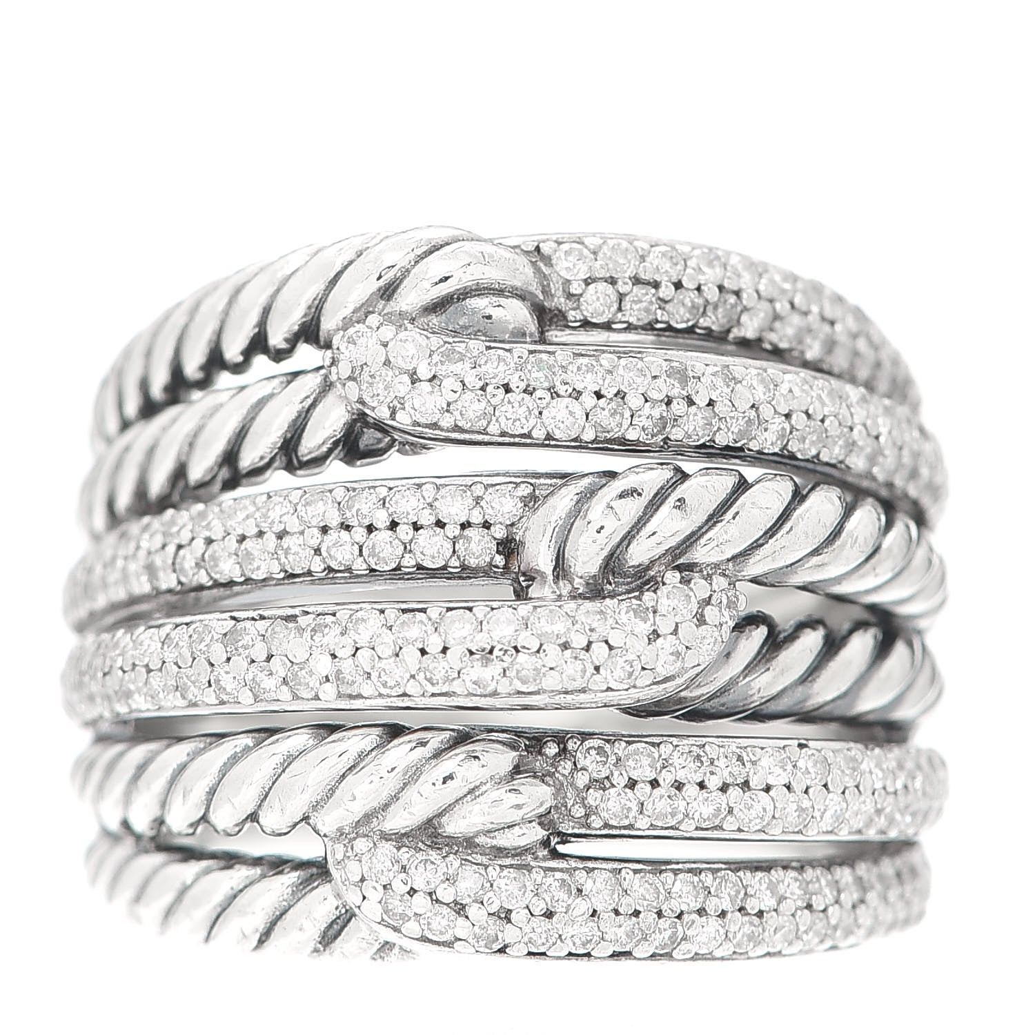 David Yurman Sterling Silver Diamond 19mm Labyrinth Triple Loop Ring 54 6.75 1 of 5