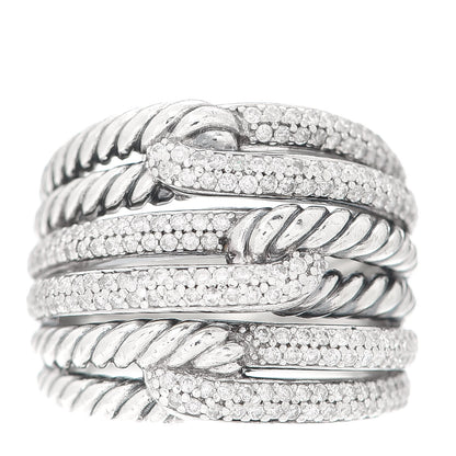 David Yurman Sterling Silver Diamond 19mm Labyrinth Triple Loop Ring 54 6.75 1 of 5