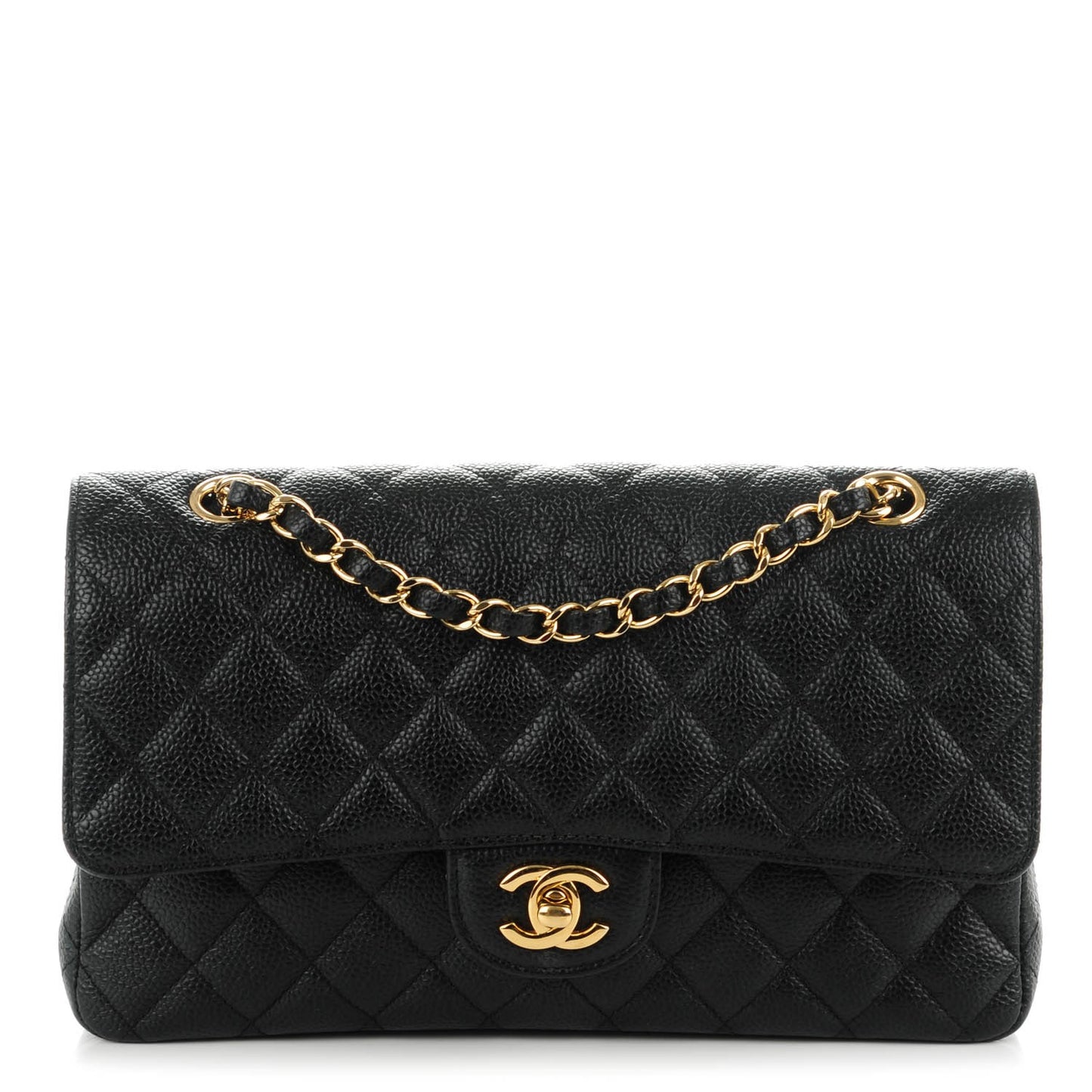 Caviar Quilted Medium Double Flap Black