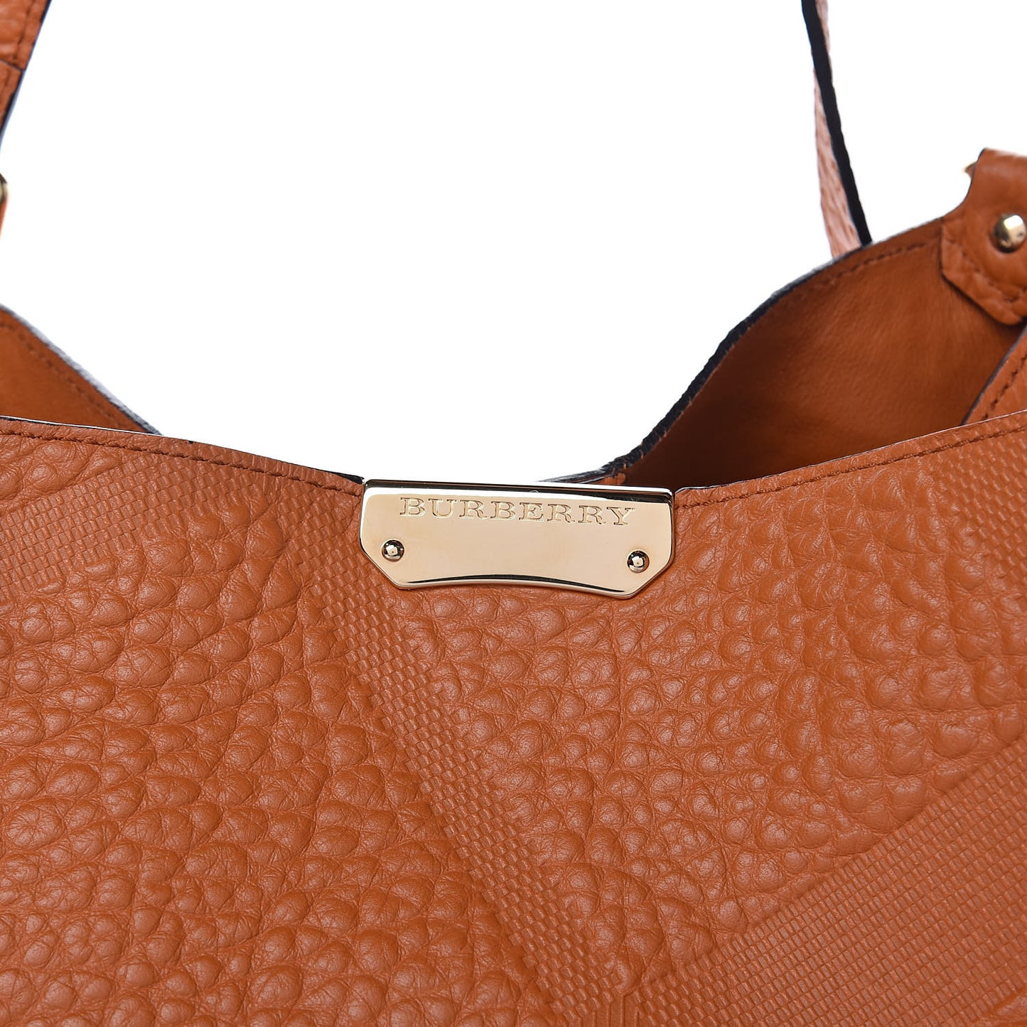 Signature Grain Calfskin Check Embossed Small Canterbury Tote Copper Orange