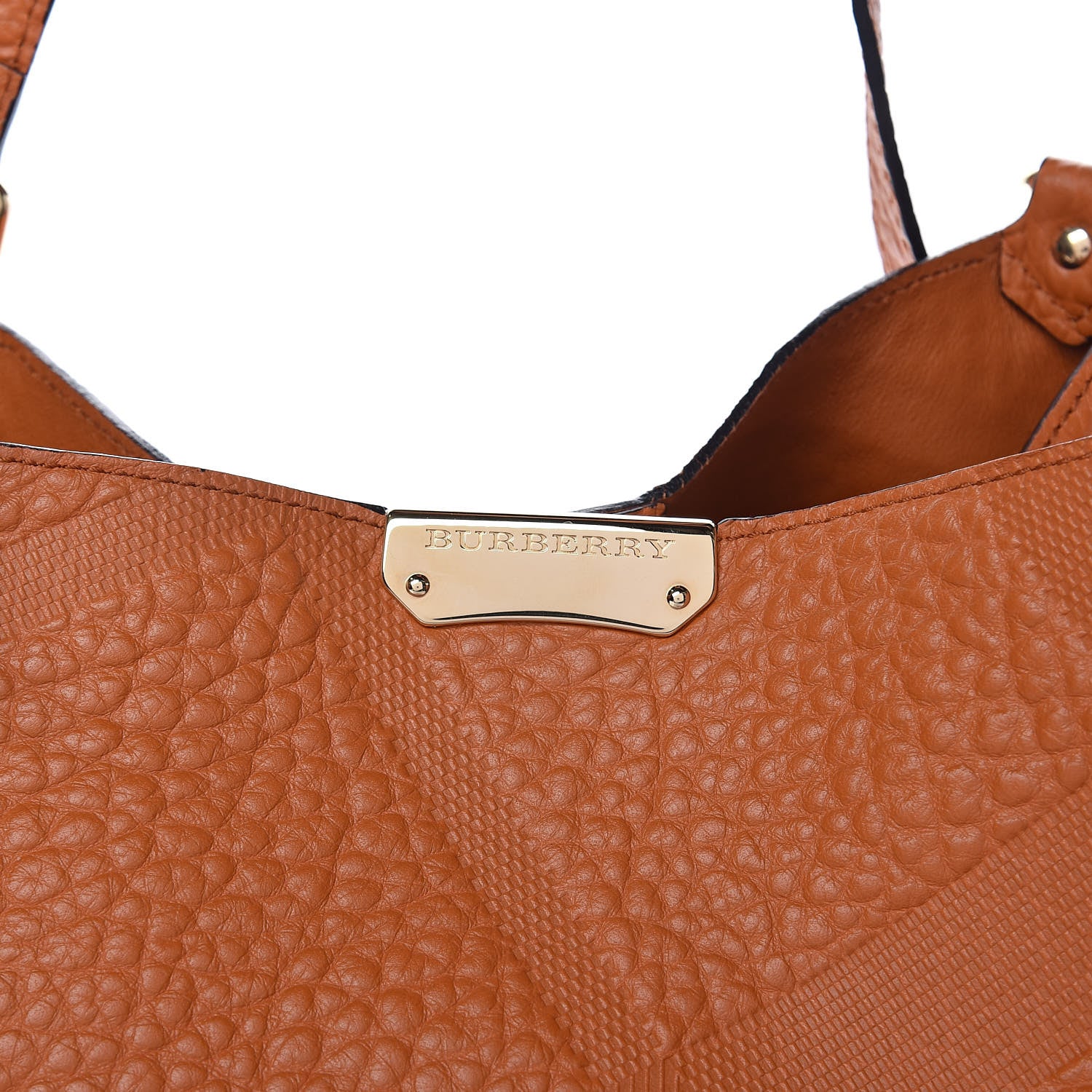 Burberry Signature Grain Calfskin Check Embossed Small Canterbury Tote Copper Orange 7 of 9