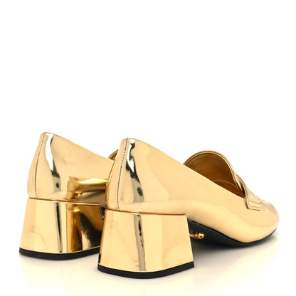 Prada Metallic Patent Metal Triangle Logo 45mm Loafer Pumps 36 Platino 4 of 10