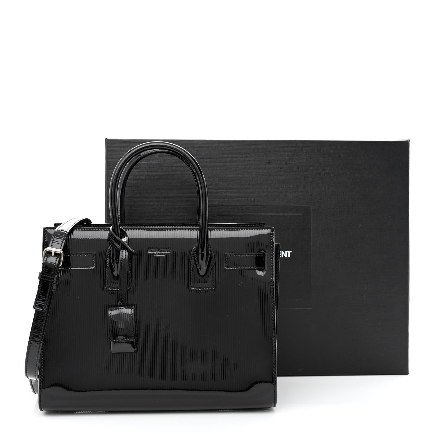 Saint Laurent Ribbed Patent Calfskin Baby Sac De Jour Black 13 of 13