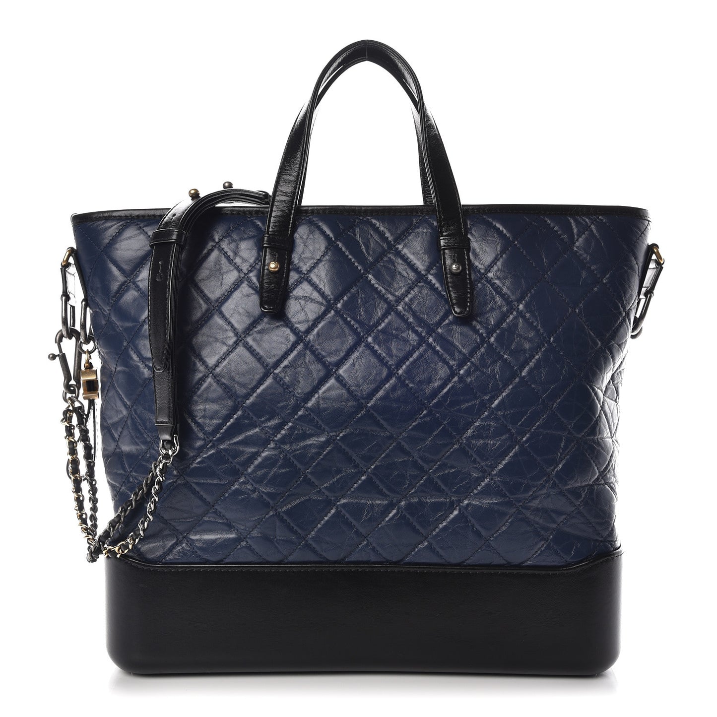 Aged Calfskin Quilted Large Gabrielle Shopping Tote Navy Black