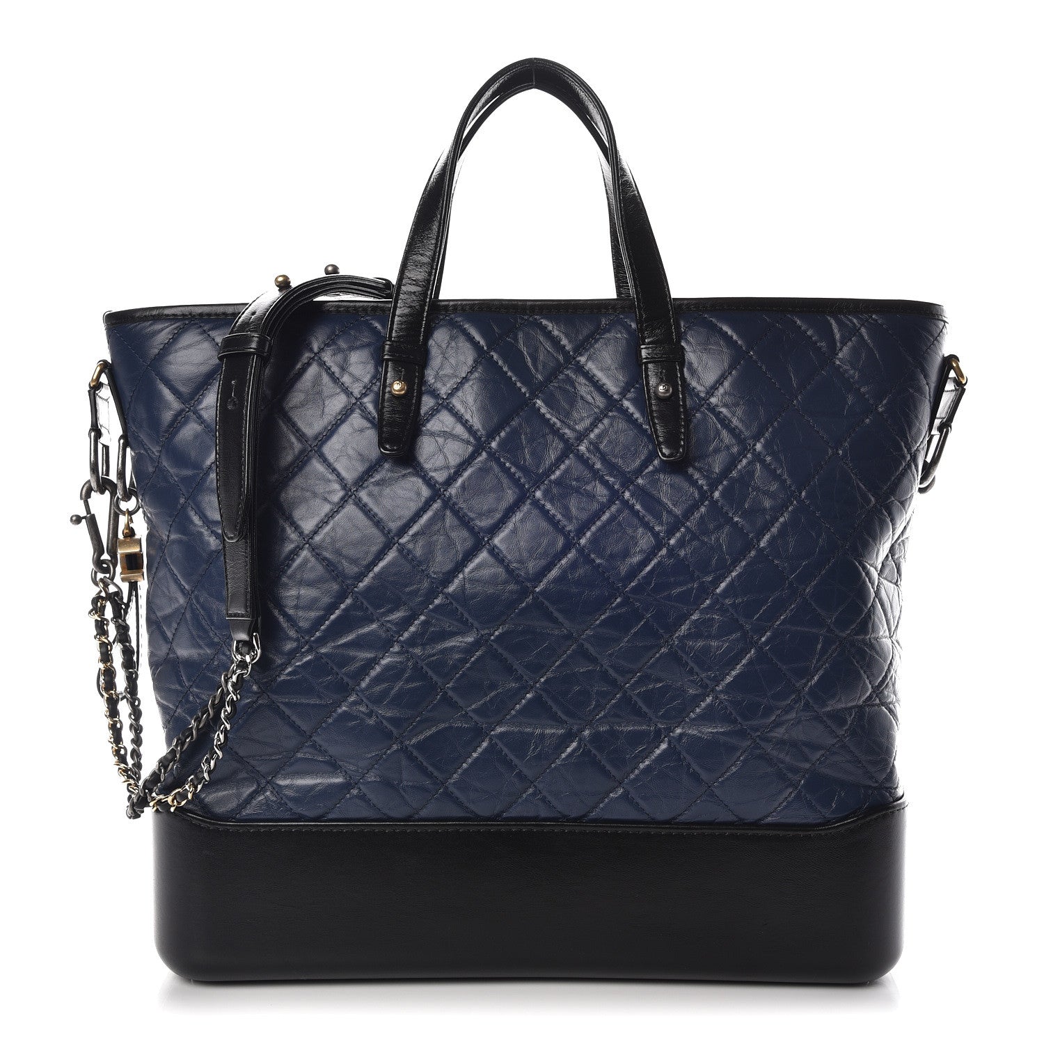 Chanel Aged Calfskin Quilted Large Gabrielle Shopping Tote Navy Black 1 of 9