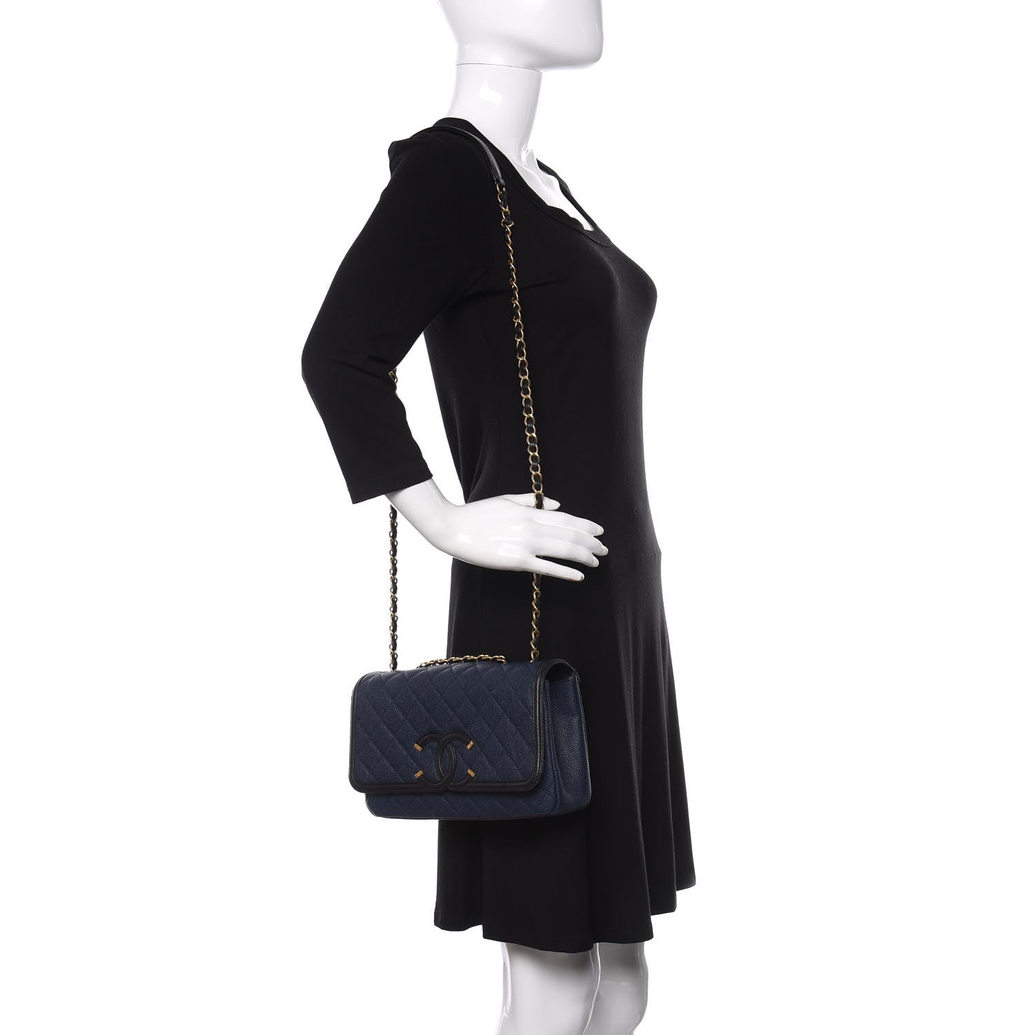 Chanel Caviar Quilted Medium CC Filigree Flap Navy Black 2 of 12