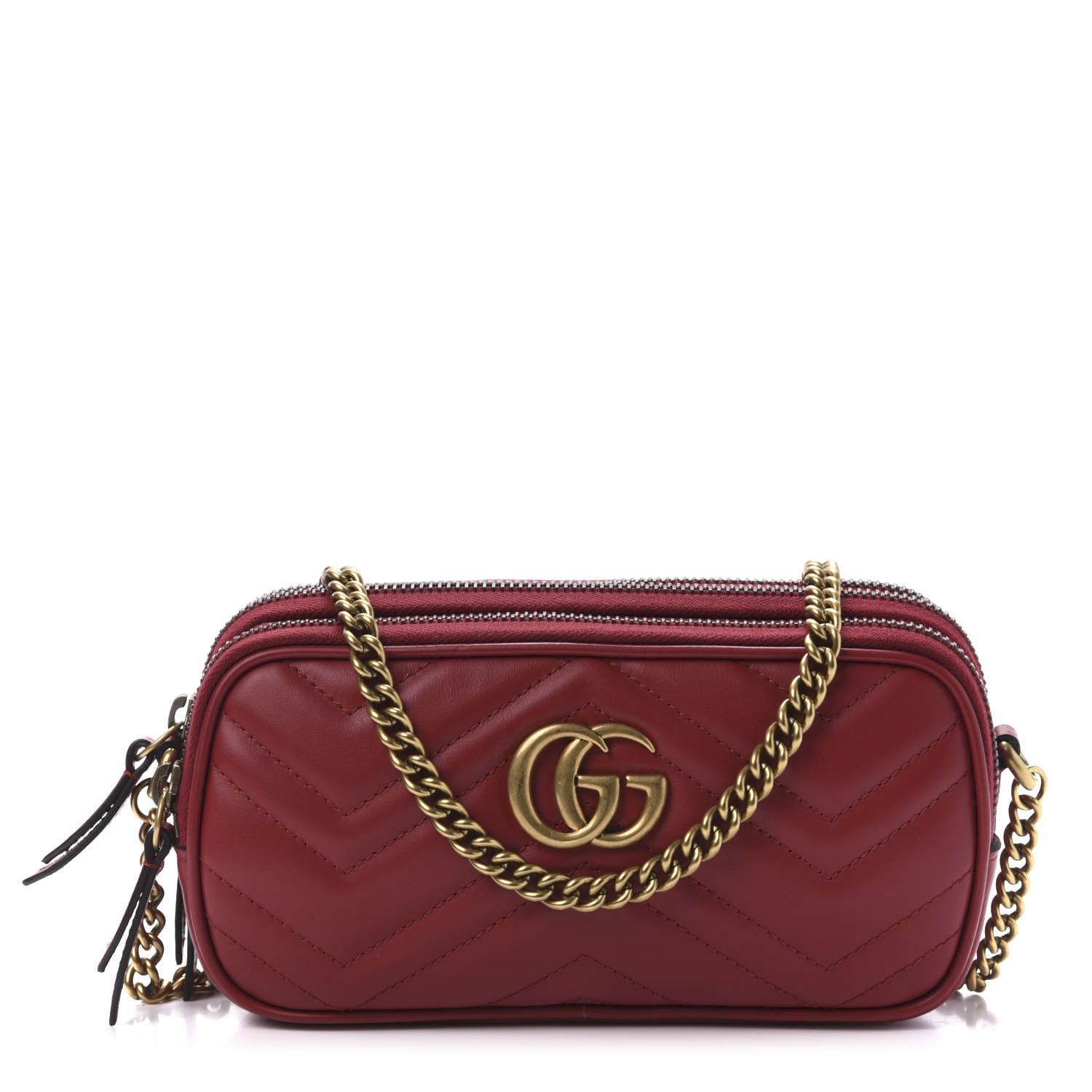 Gucci Calfskin Matelasse Mini GG Marmont Chain Crossbody Bag Hibiscus Red 1 of 10