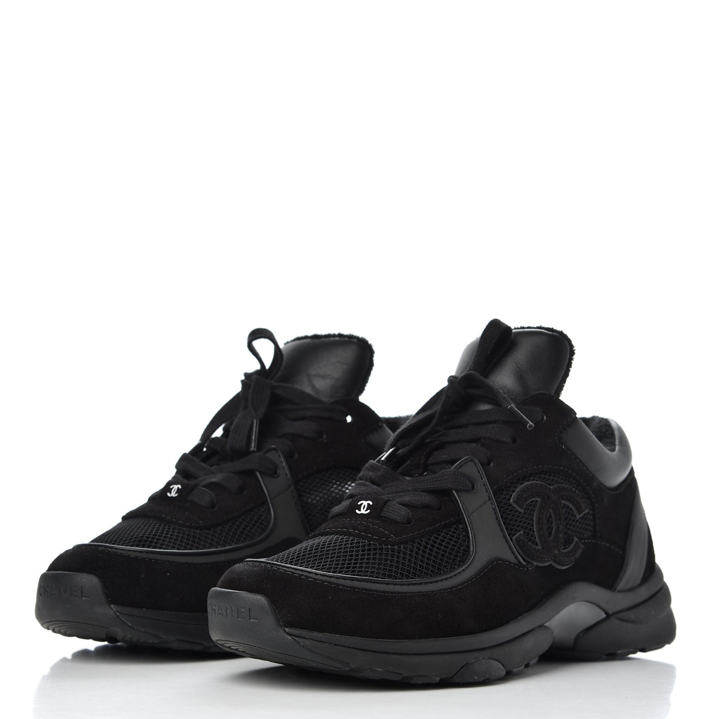 Fabric Calfskin Suede CC Sneakers 37.5 Black