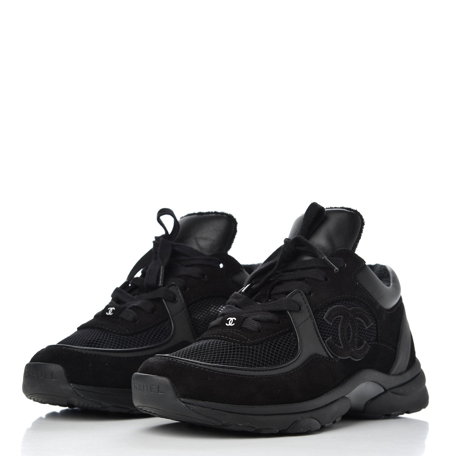 Chanel Fabric Calfskin Suede CC Sneakers 37.5 Black 3 of 16