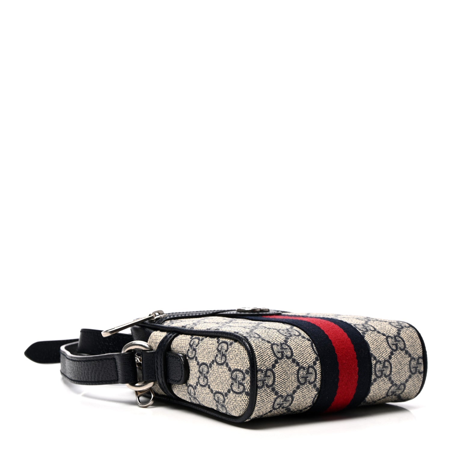 Gucci GG Supreme Monogram Textured Calfskin Web Mini Ophidia Messenger Beige Blue 4 of 12