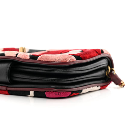Chanel Velvet Lambskin Mini Camellia Flap Black Burgundy 10 of 12
