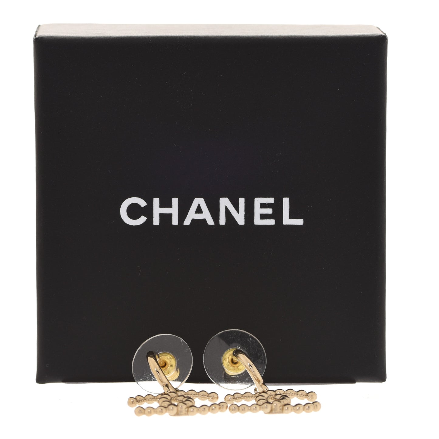 Metal Bead CC Drop Earrings Gold