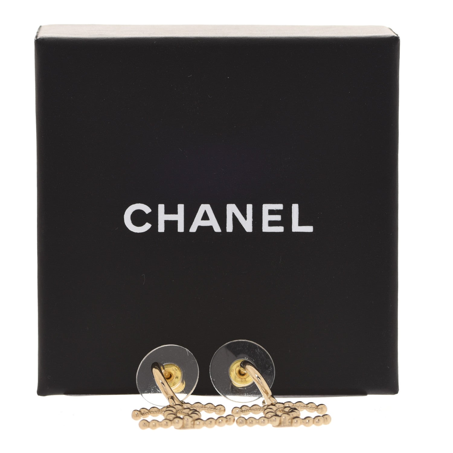Chanel Metal Bead CC Drop Earrings Gold 5 of 5