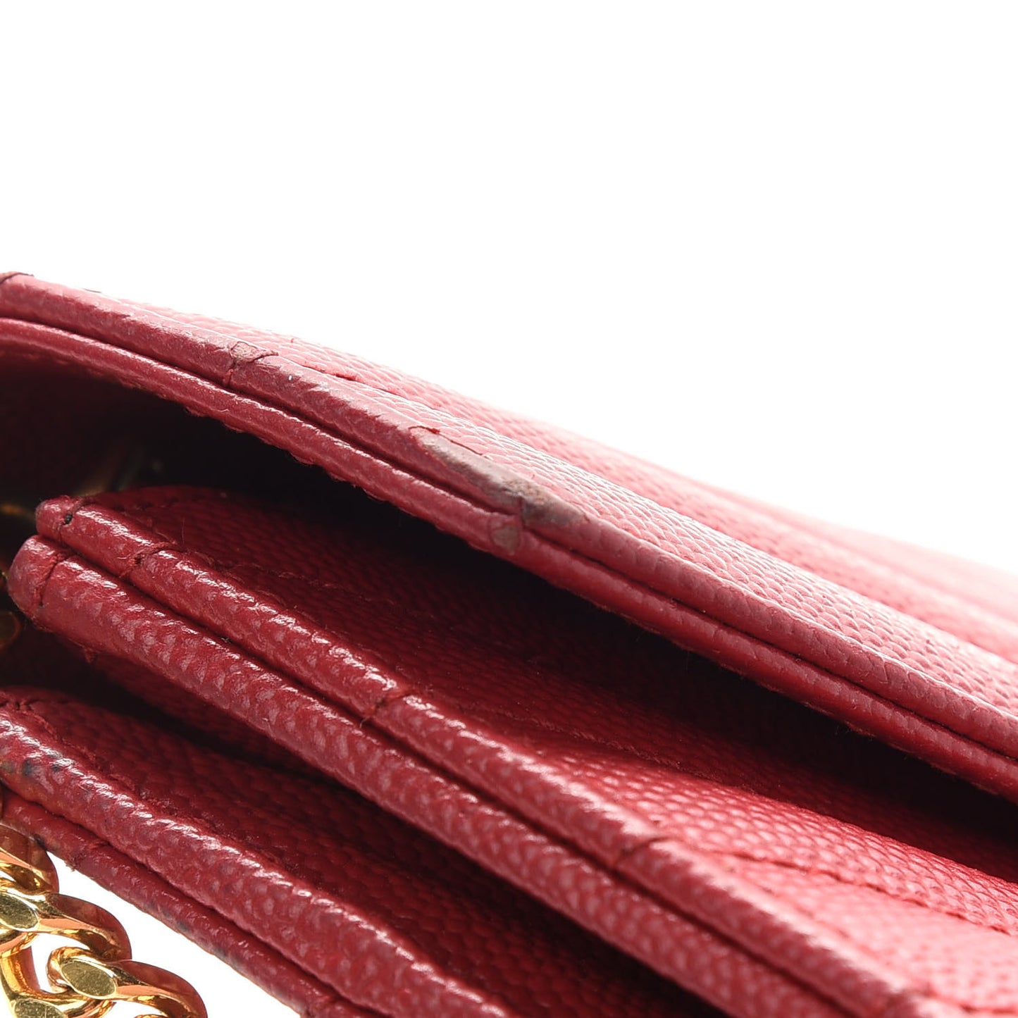 Grain De Poudre Matelasse Chevron Monogram Envelope Chain Wallet New Red