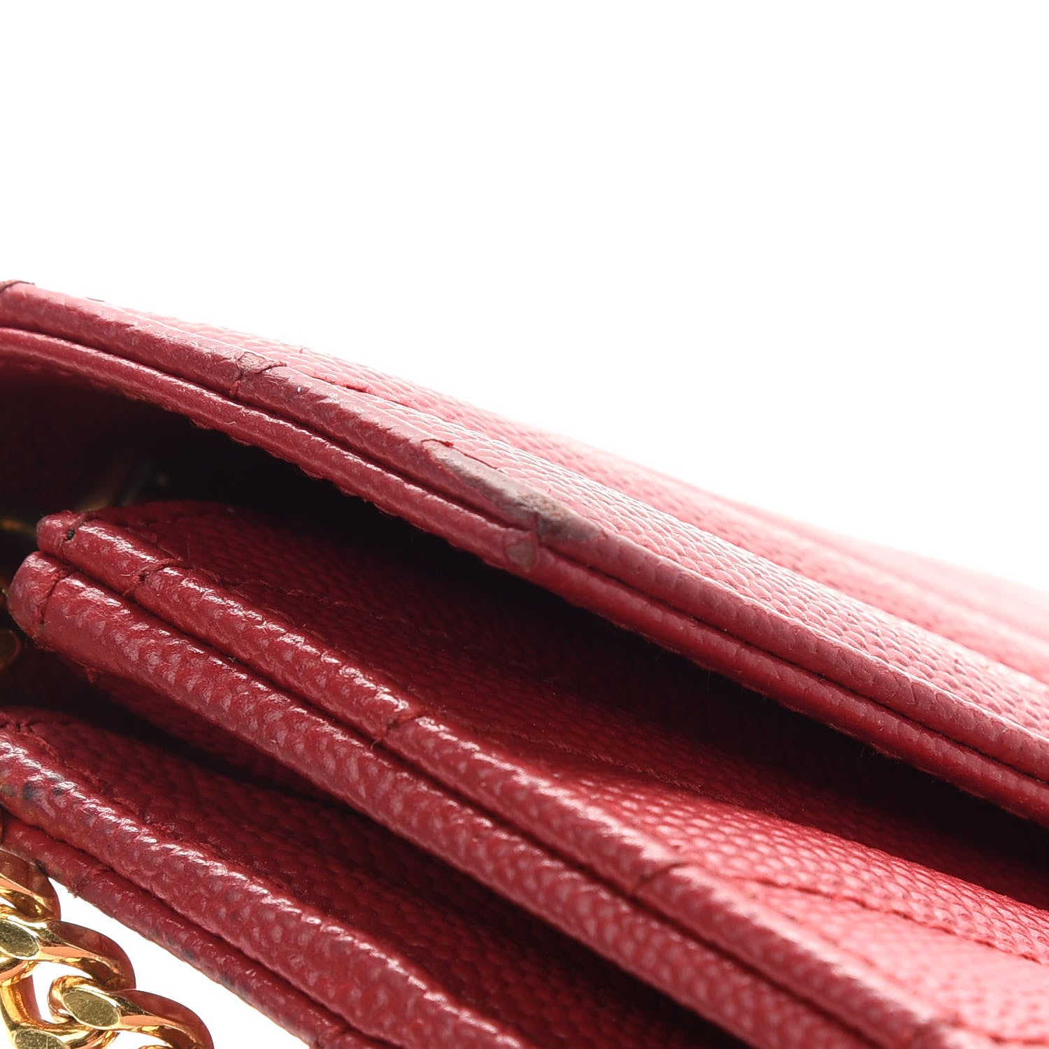 Saint Laurent Grain De Poudre Matelasse Chevron Monogram Envelope Chain Wallet New Red 14 of 19
