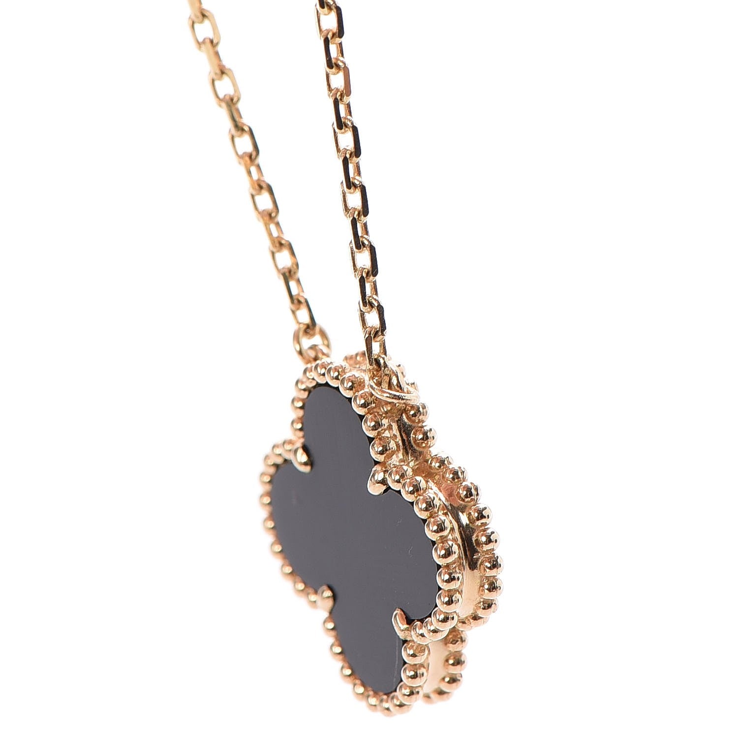 Van Cleef & Arpels 18K Yellow Gold Black Onyx Vintage Alhambra Pendant Necklace 7 of 12