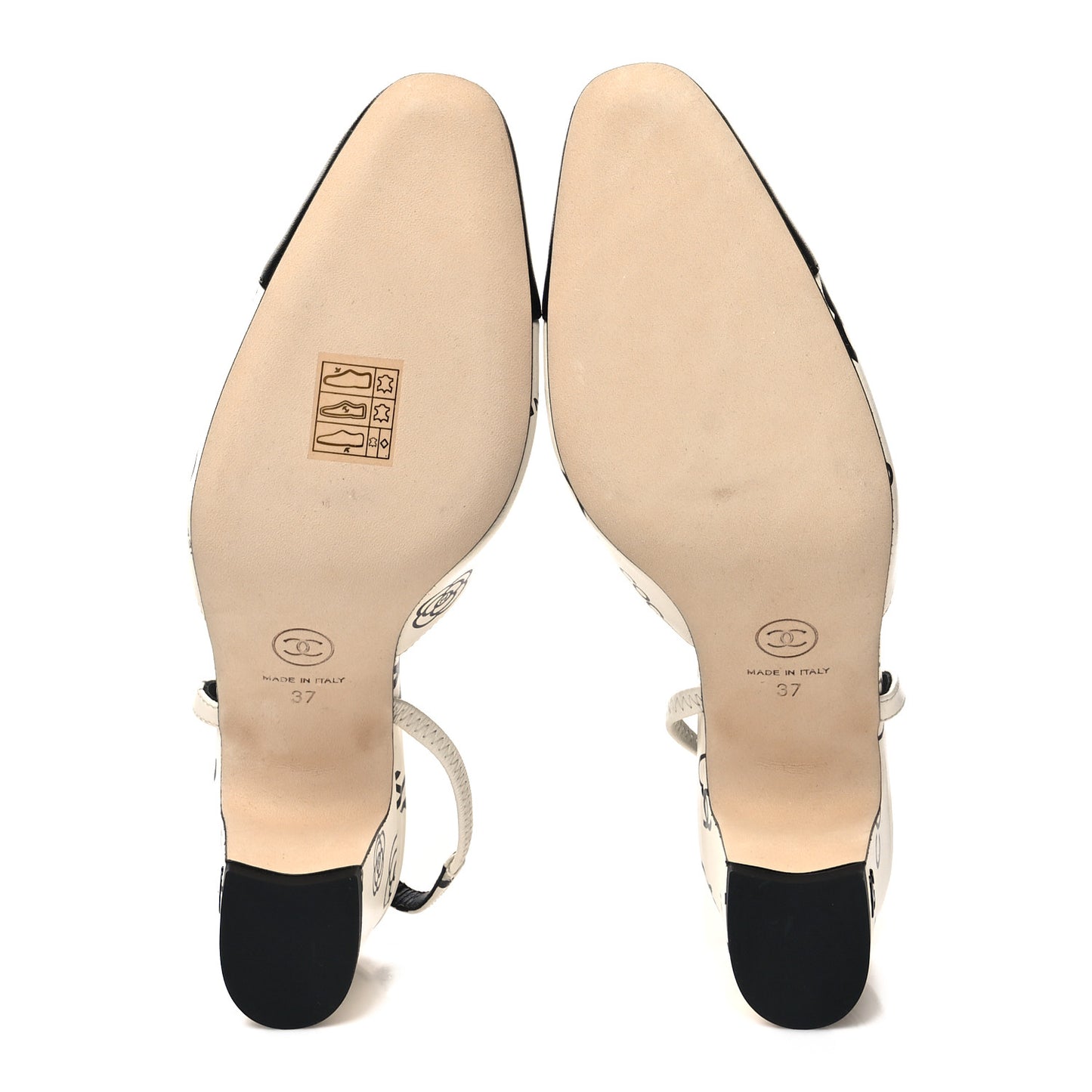 Printed Lambskin Cap Toe CC Slingback Pumps 37 Black White