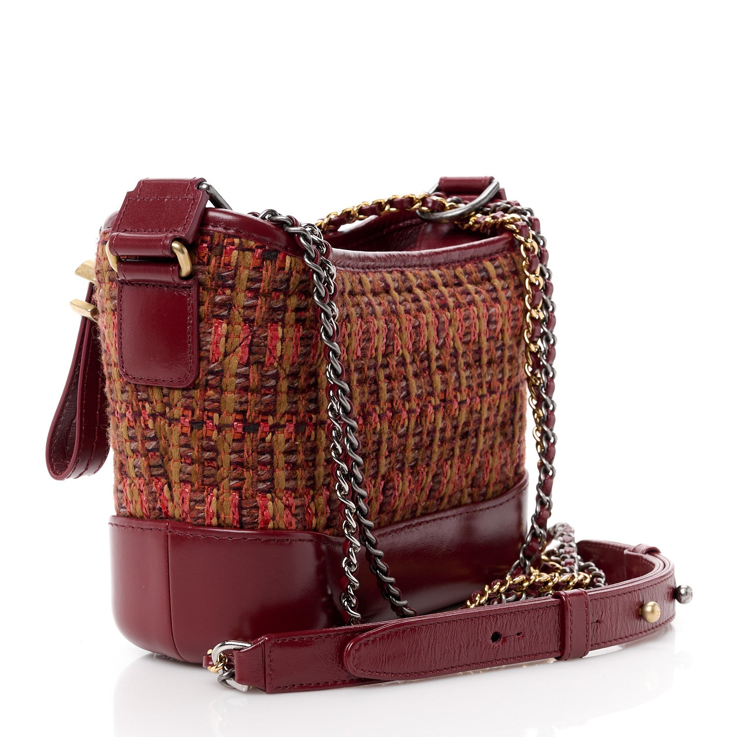 Chanel Tweed Calfskin Small Gabrielle Hobo Burgundy 3 of 12