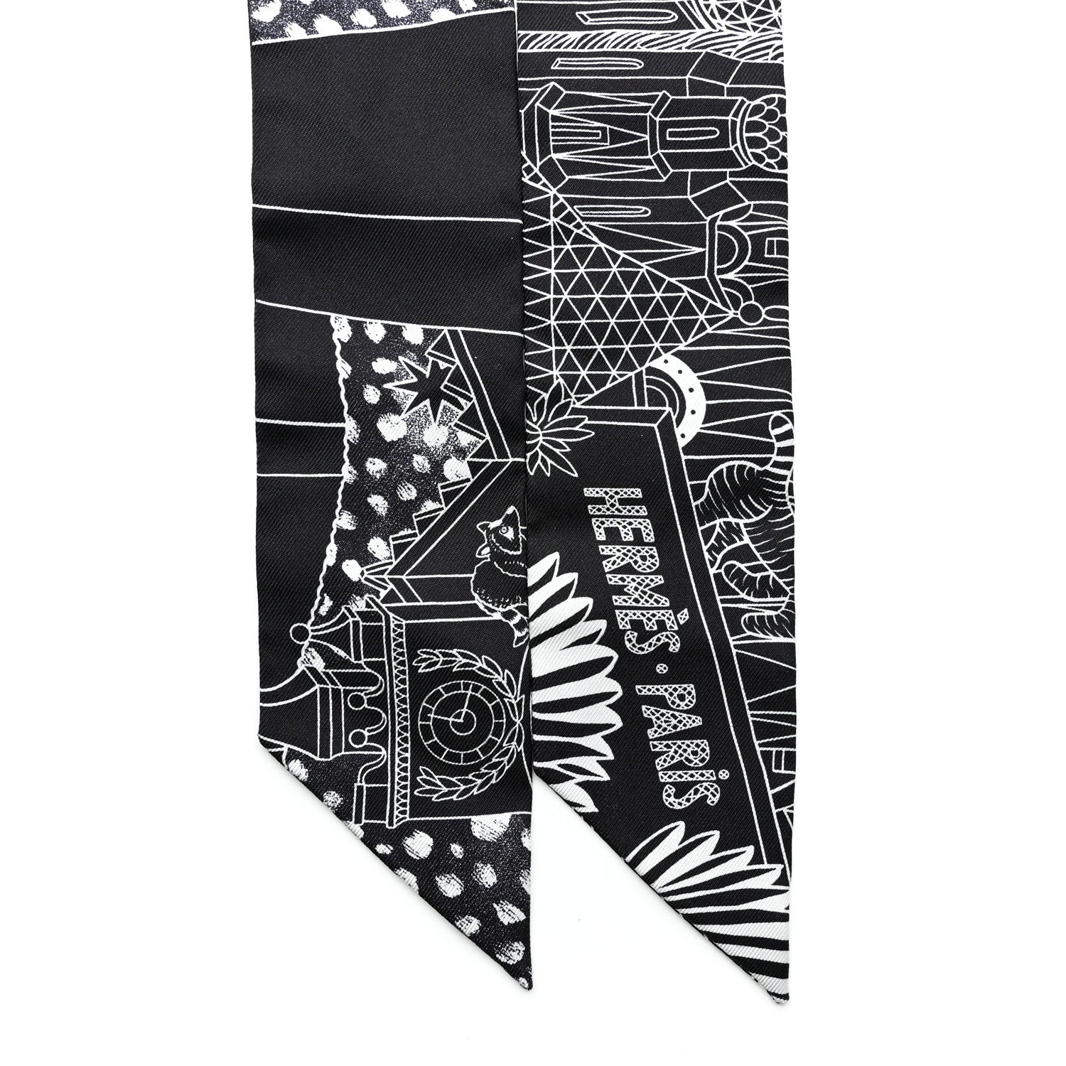 Hermes Silk Animapolis Twilly Black White 1922521 – FASHIONPHILE