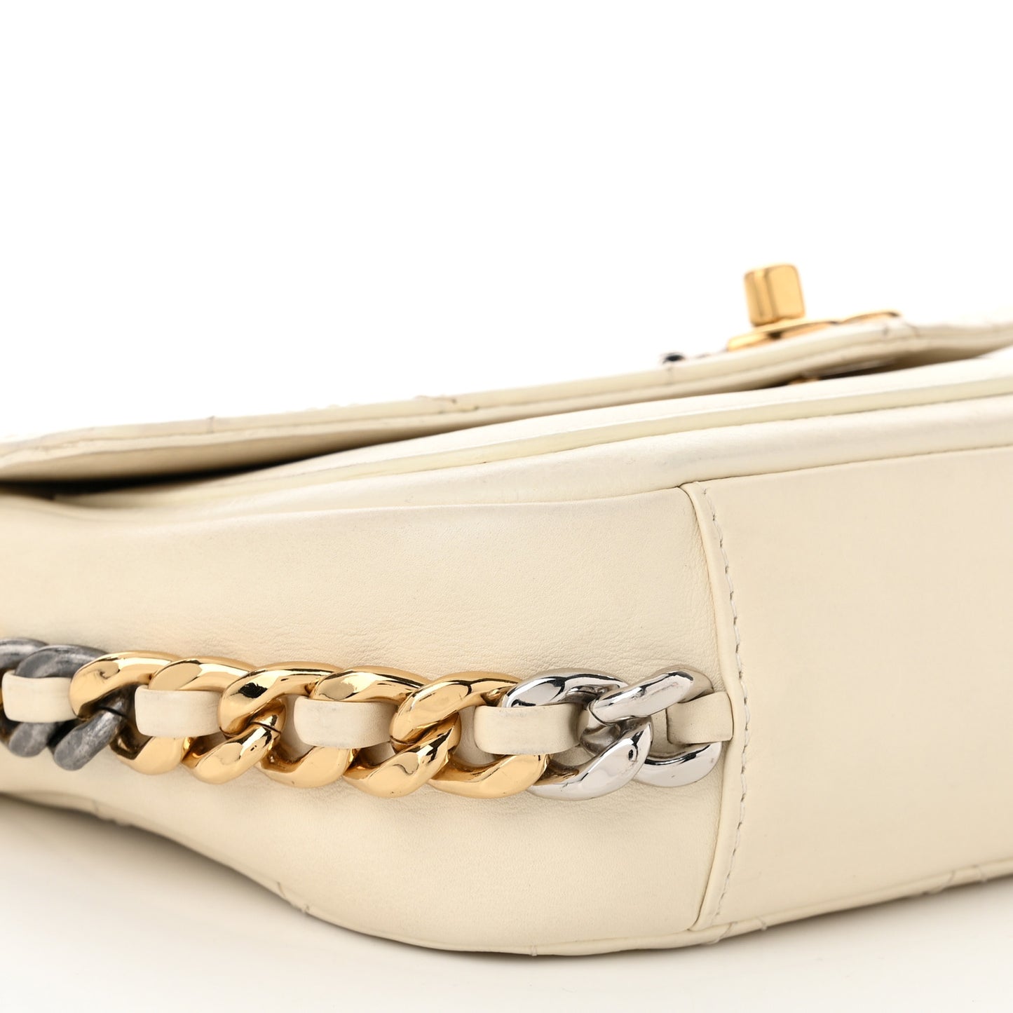 Calfskin Stitched Small Precious Union Flap Bag White