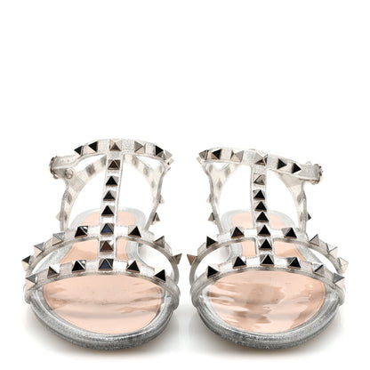 Valentino Garavani PVC Jelly Glitter Rockstud Caged Flat Thong Sandals 36 Silver 3 of 9