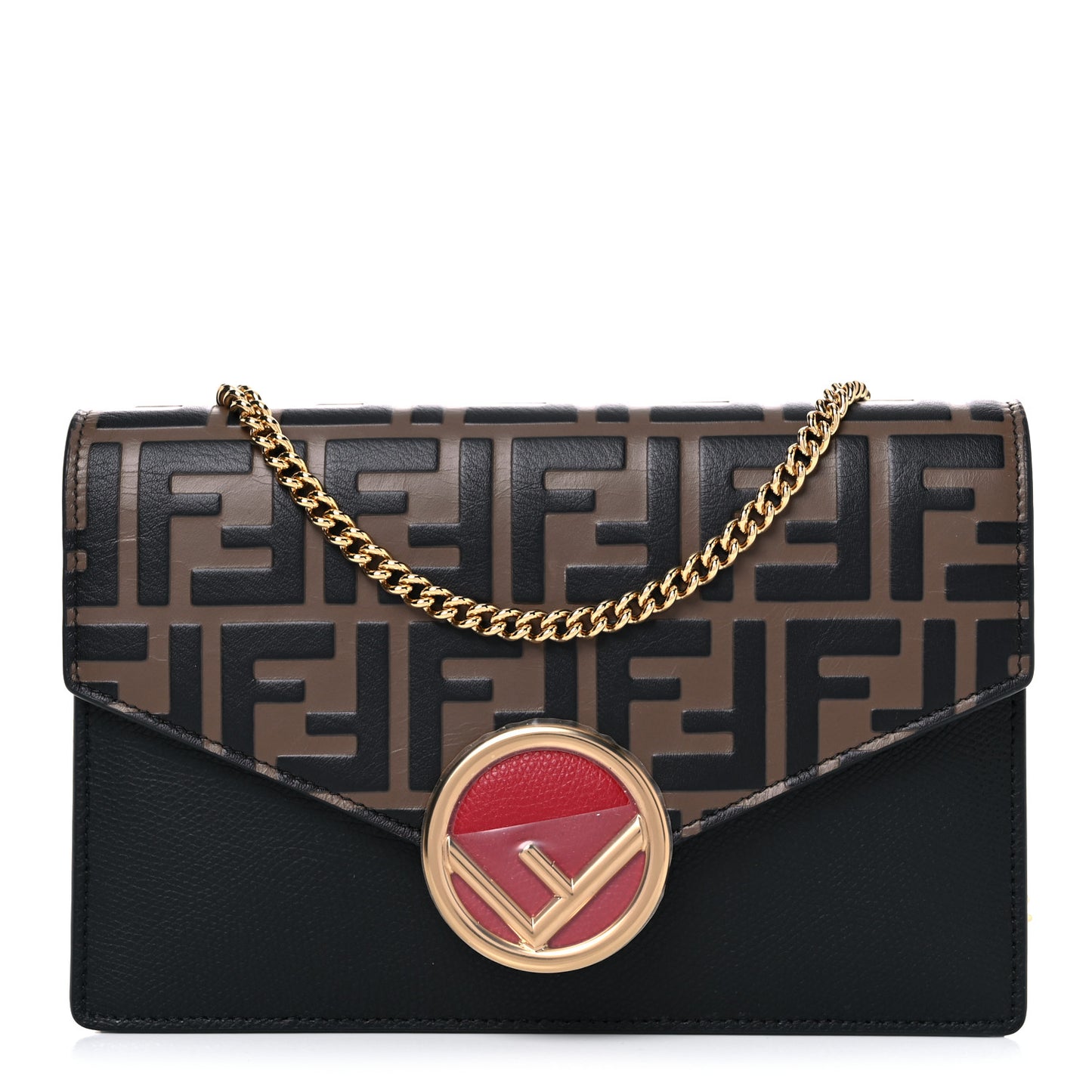 Vitello Cruise F is Fendi Bi-Color FF 1974 Embossed Medium Envelope Wallet On Chain Black Maya