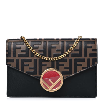 Fendi Vitello Cruise F is Fendi Bi-Color FF 1974 Embossed Medium Envelope Wallet On Chain Black Maya 1 of 13