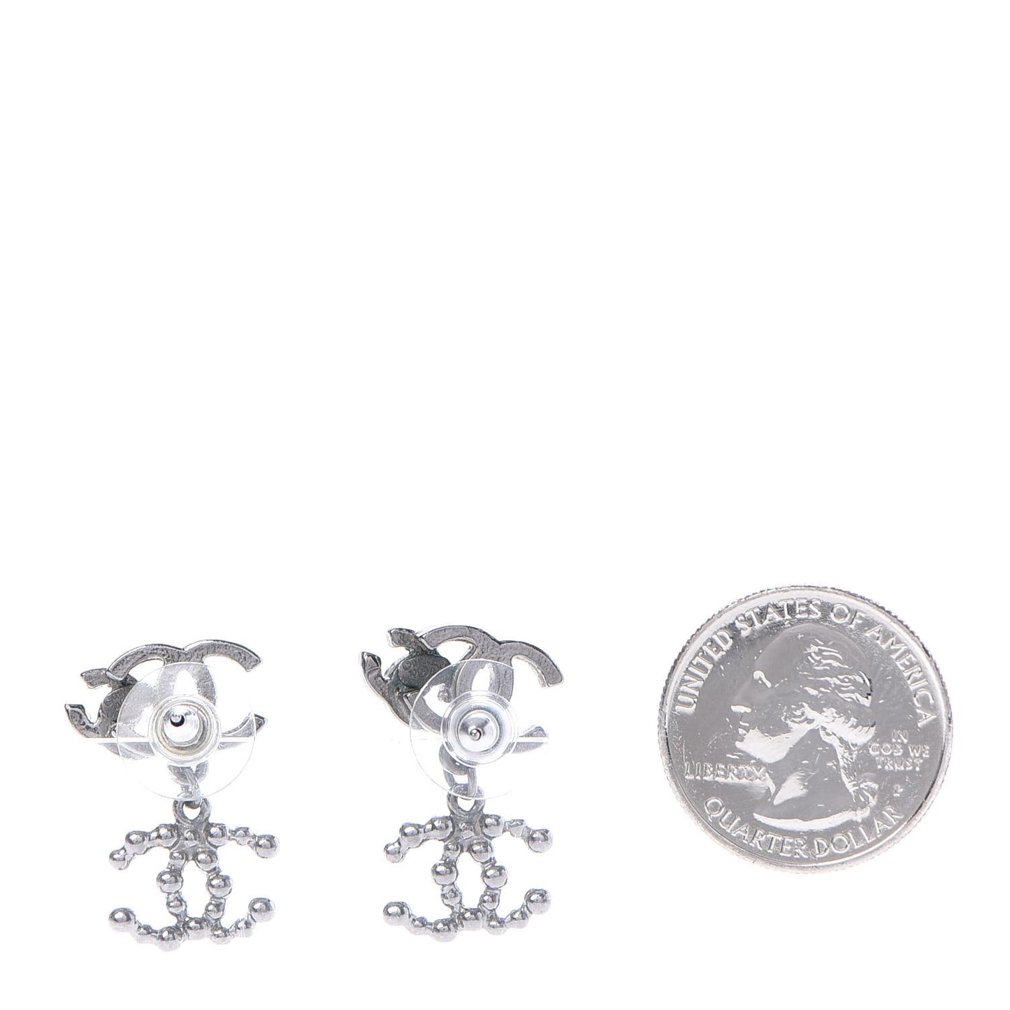 Metal Bead Crystal Double CC Drop Earrings Ruthenium