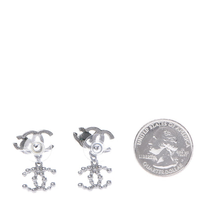 Chanel Metal Bead Crystal Double CC Drop Earrings Ruthenium 2 of 4