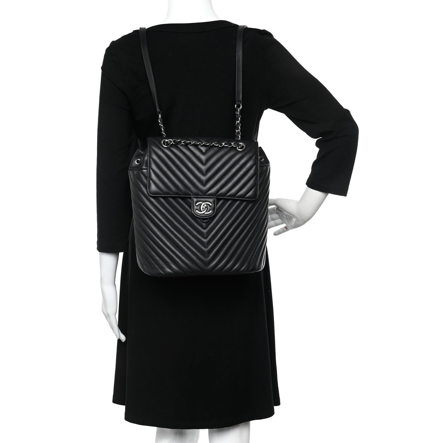 Calfskin Chevron Quilted Large Urban Spirit Backpack Black