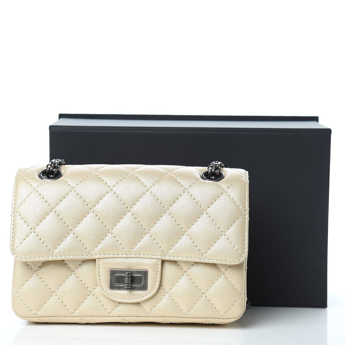 Metallic Sheepskin Quilted 2.55 Reissue Mini Flap Beige