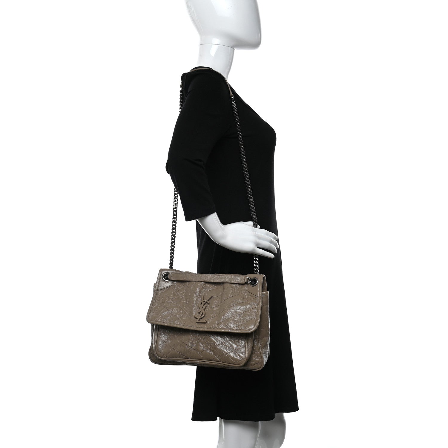 Saint Laurent Crinkled Calfskin Matelasse Monogram Medium Niki Chain Satchel Light Natural 2 of 9