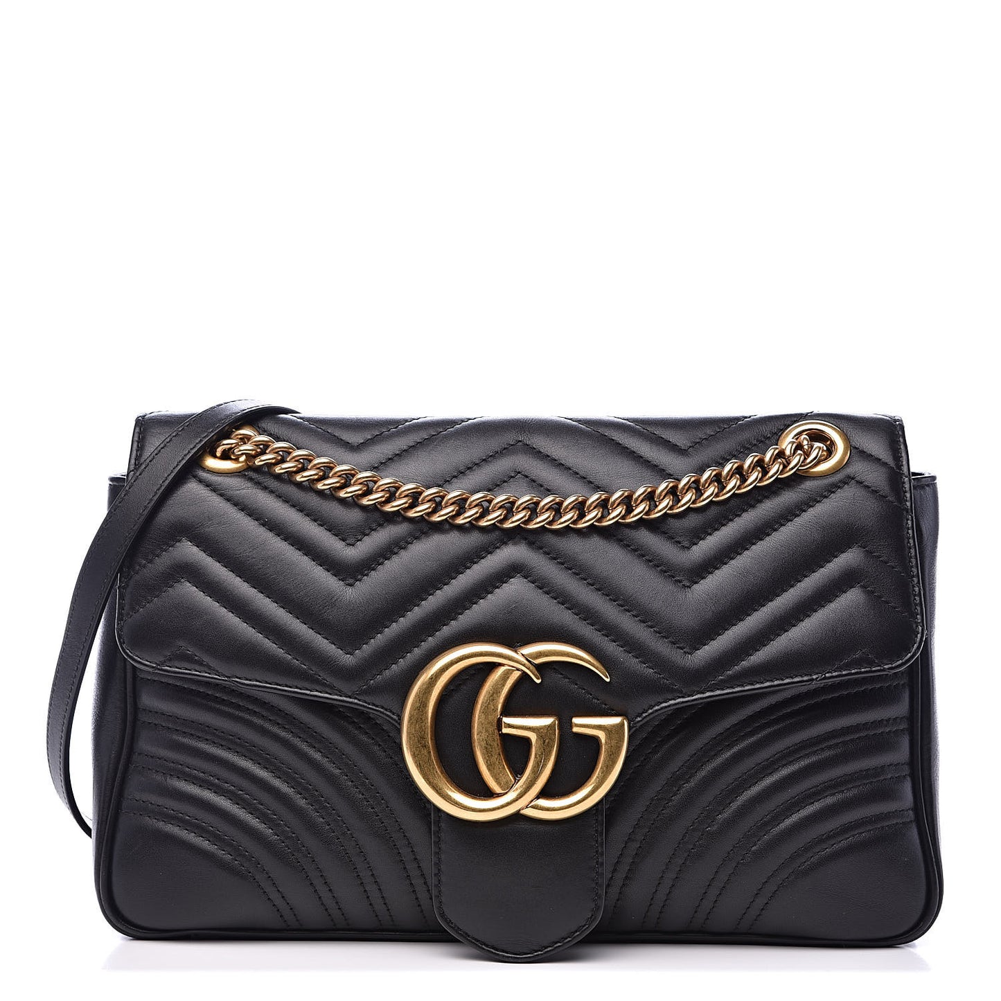 Calfskin Matelasse Medium GG Marmont Shoulder Bag Black